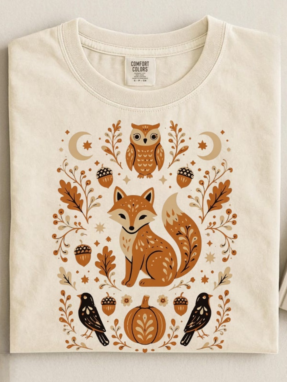 Comfort Colors Retro Fox & Owl Fall Wildlife Graphic Tee